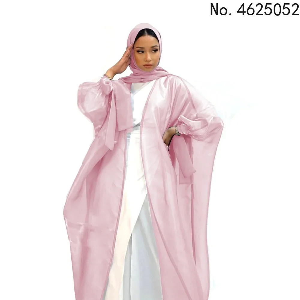 2025 Eid Abaya dubaï manches bouffantes Robe musulmane soyeuse turquie caftans pour femmes Robe Kimono Islam Abayas Femme Musulmane africain