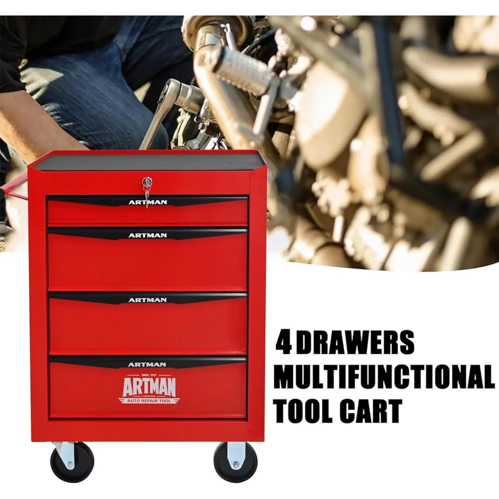 Multifunctional Rolling Tool Chest with 4 Drawers, Heavy-Duty Trolley Organizer for Workshop and Storage Solutions