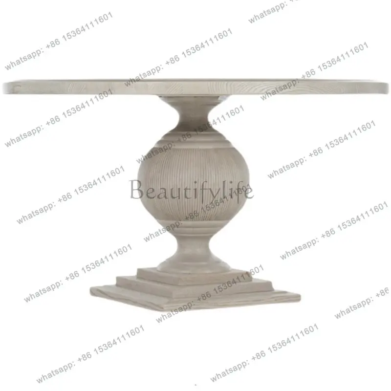 

American solid wood round dining table retro old simple marble customization