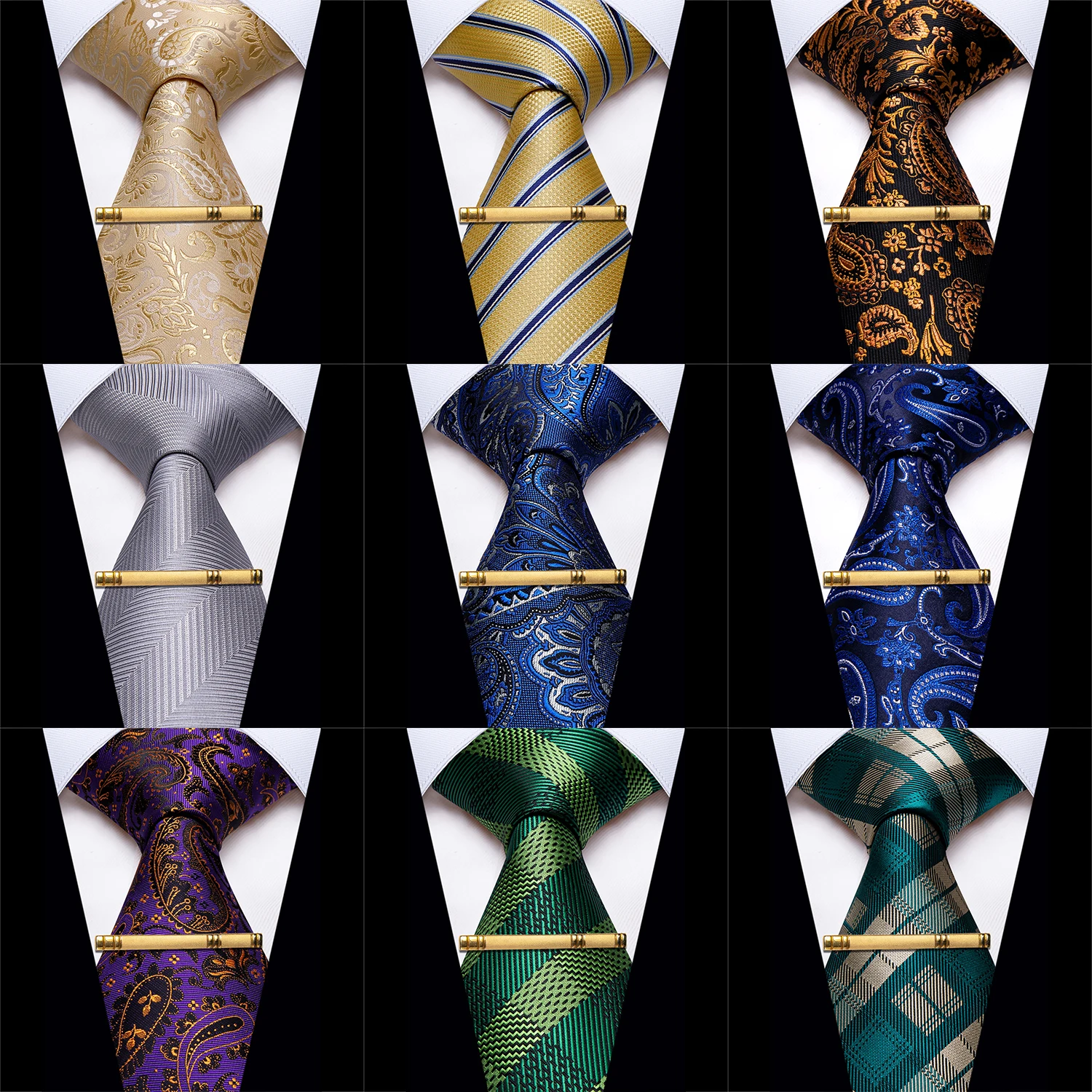 Lüks Siyah Kahverengi Gri Çizgili Kravat Adam Aksesuarları için Düğün gravatas para homens Ipek Ekose erkek Kravat Klip Tatil Hediyeler