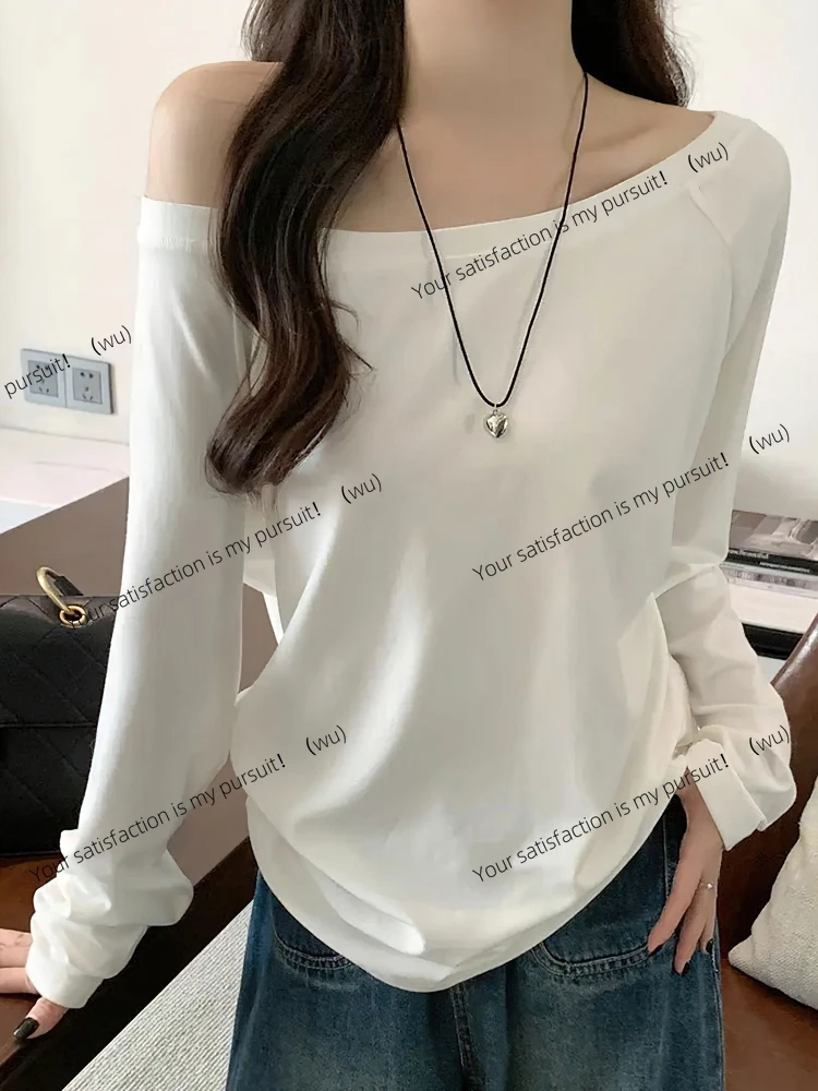 

ZOCI-футболка большого размера без бретелек с длинными рукавами, женский однотонный повседневный топ, базовая рубашка на весну и осень