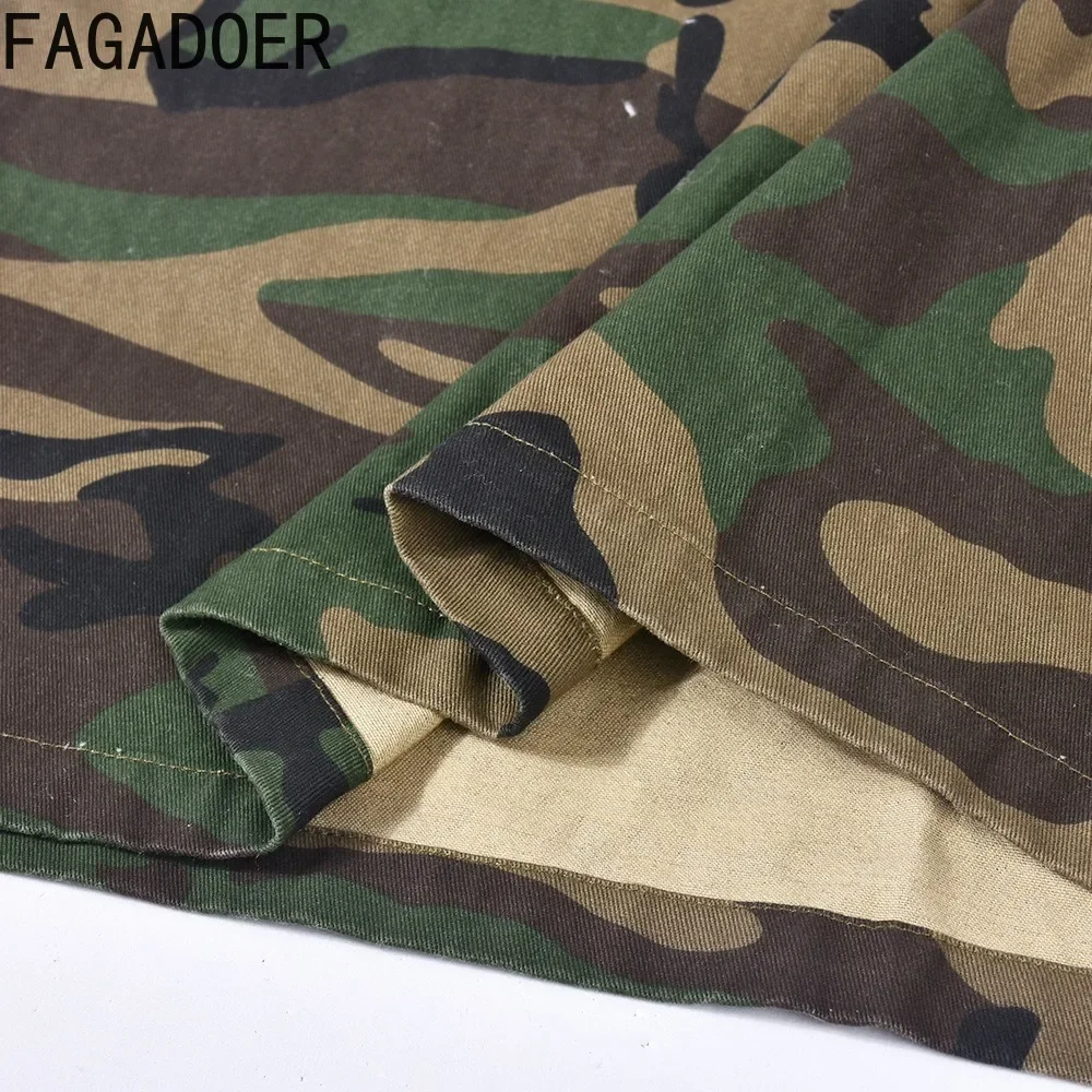 FAGADOER Fashion Camouflage Printing Skinny Skirts Women High Waisted Pocket Straight Skirts Autumn Female Matching Bottoms 2023