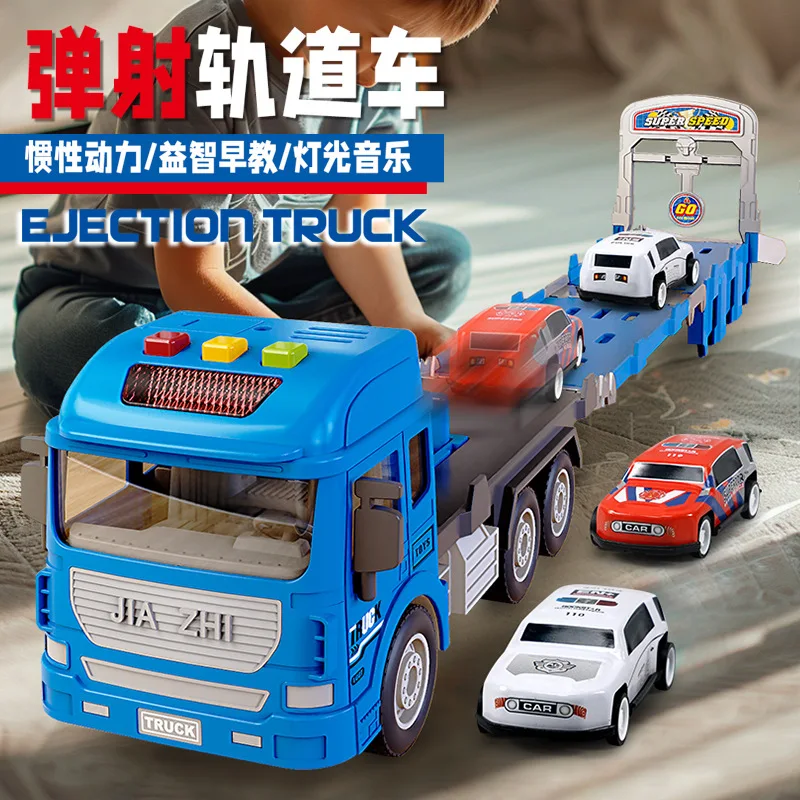 

Acousto-Optic Deformation Folding Track Catapult Car,2 Forms Change Storage Container Truck Engineering Vehicle,Children's Toy