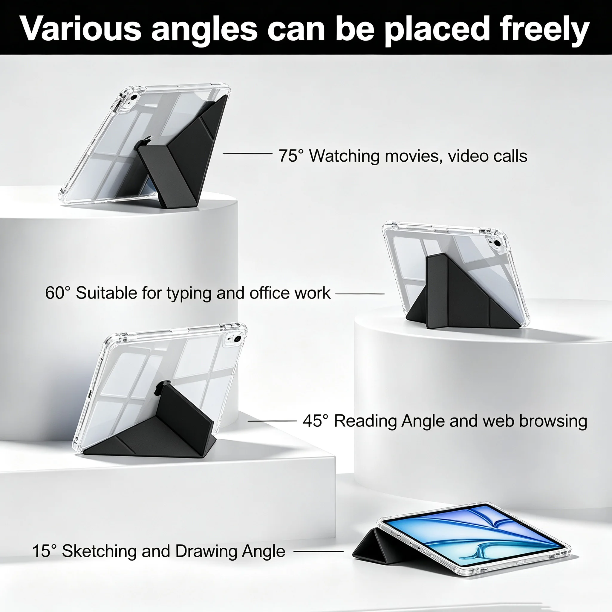 Case for iPad 5 6 7 8 9 10 11 Air 11 / Mini 6 7 /Pro 11,3+Y Fold Crystal Clear Protective Case