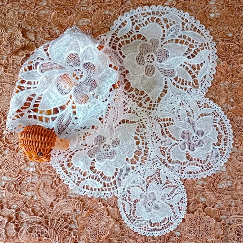 Nordic Style Embroidery Lace Table Cloth Hollow White Napkin Placemat Furniture Decor Insulated Table Cup Mat Wedding Event