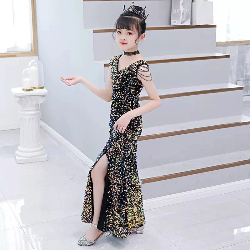 

Элегантные вечерние платья для девочек с V-образным вырезом и пайетками, платья-русалки для вечеринок, на день рождения, свадьбу, выпускной, для подростков, вечерние наряды