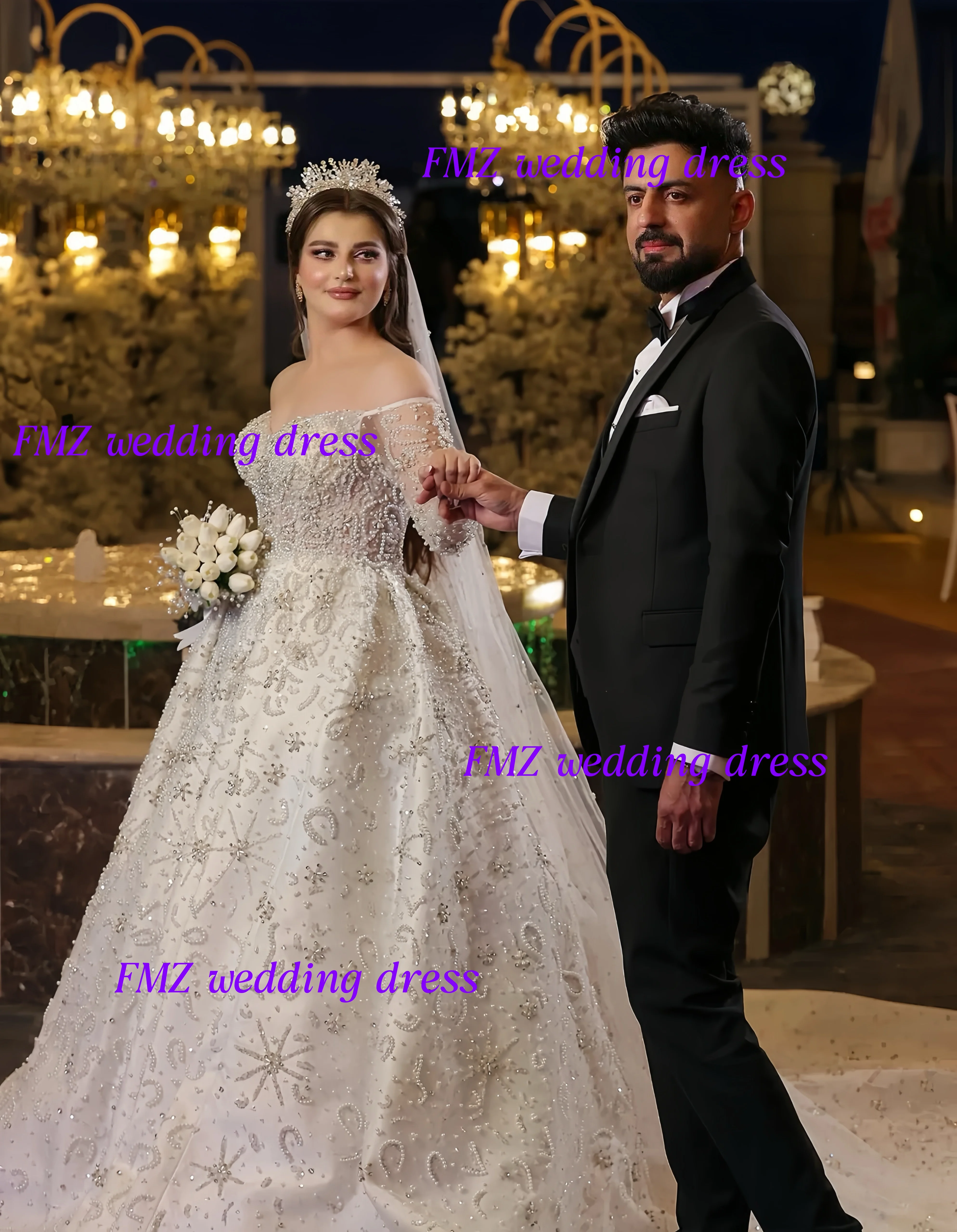 Customzied Sweet collar long-sleeved Ball Gown beaded luxury wedding dress vestidos de novia amanda novias amanda novias officia