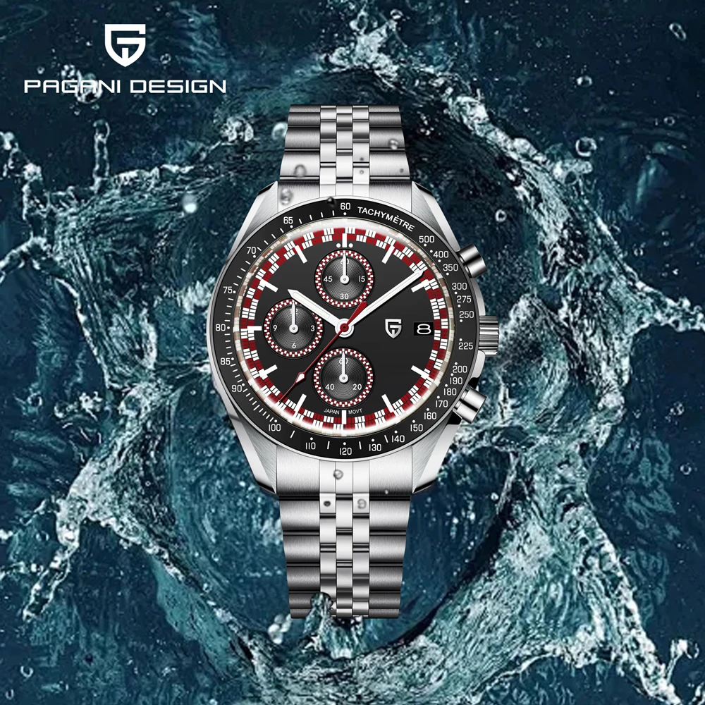 

PAGANI DESIGN Men's Watch Red Lattice Luxury Quartz Watch For Men 2025 New Sapphire Glass VK67 Stainless Steel Waterproof Watch
