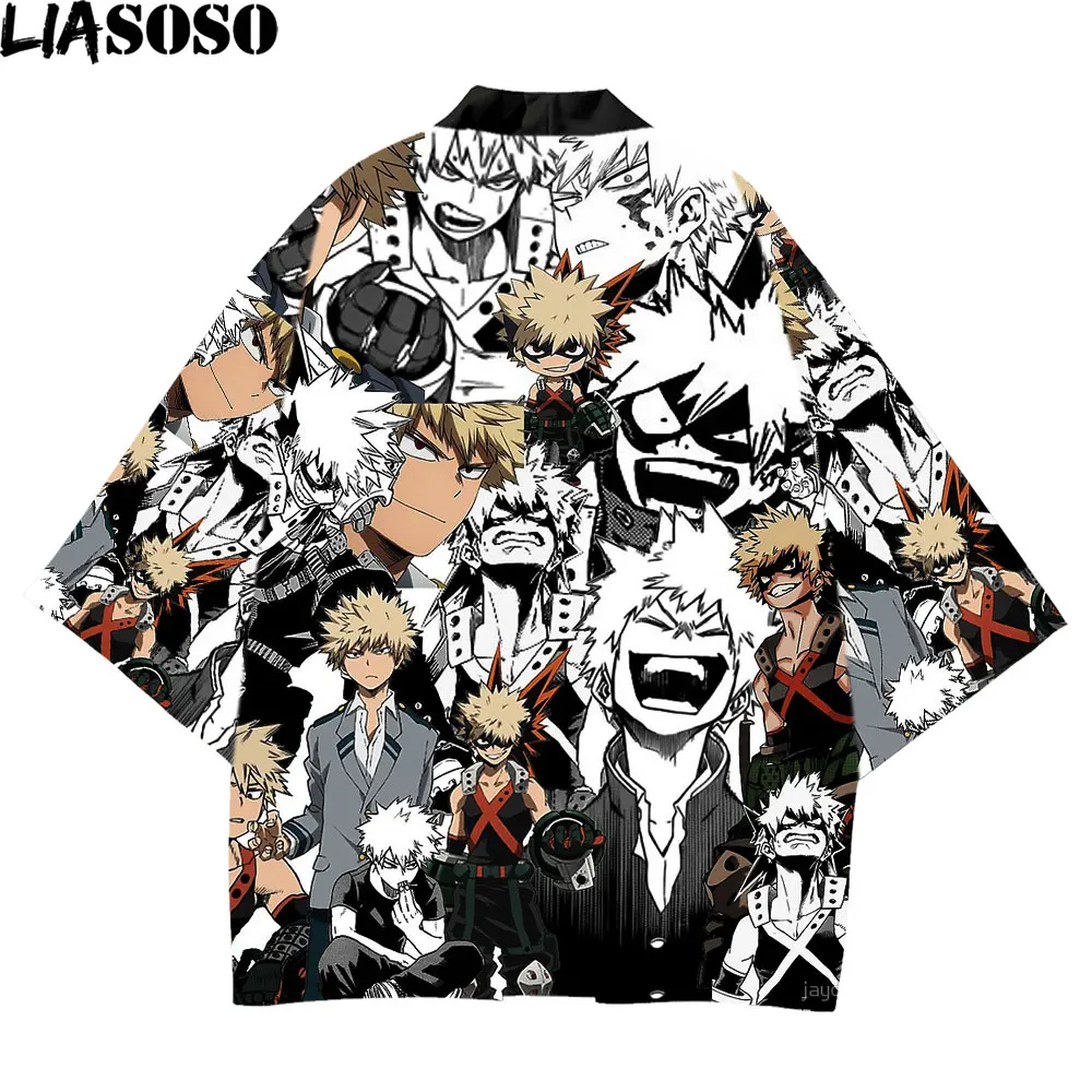 

LIASOSO 3D Printed Japanese Anime My Hero Academia Boku Men's Samurai Shirt Anime Cosplay 3/4 Sleeve Beach Jacket Retro Hip Hop