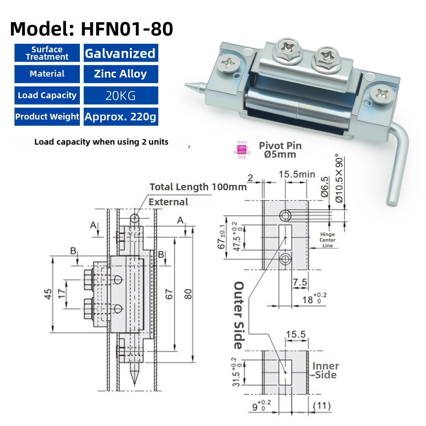 

Zinc Alloy Concealed Cabinet Hinge with 304 Stainless Steel Pins 10x4.5x8cm Supports 20kg per Pair for Reliable Door Use