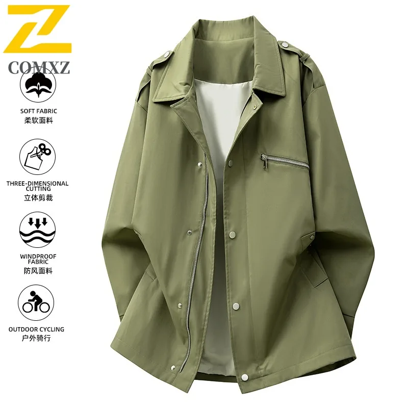 COMXZ Men's Large Size Mid - Length Loose Fit Trendy Outdoor Mountain style Waterproof Windproof Jacket lightweight windbreaker