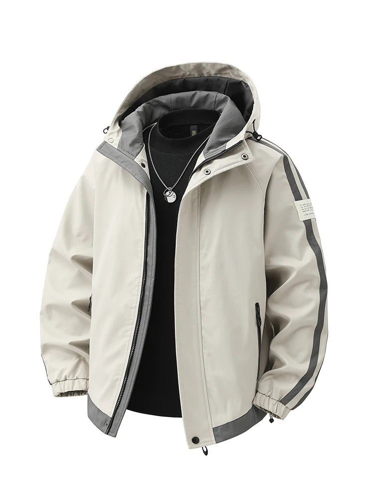 

Spring Autumn Men's Jaet Coat Casual Loose Fit Hooded Windbreaker Polyester Fiber Long Sve Zipper Closure Streetwear