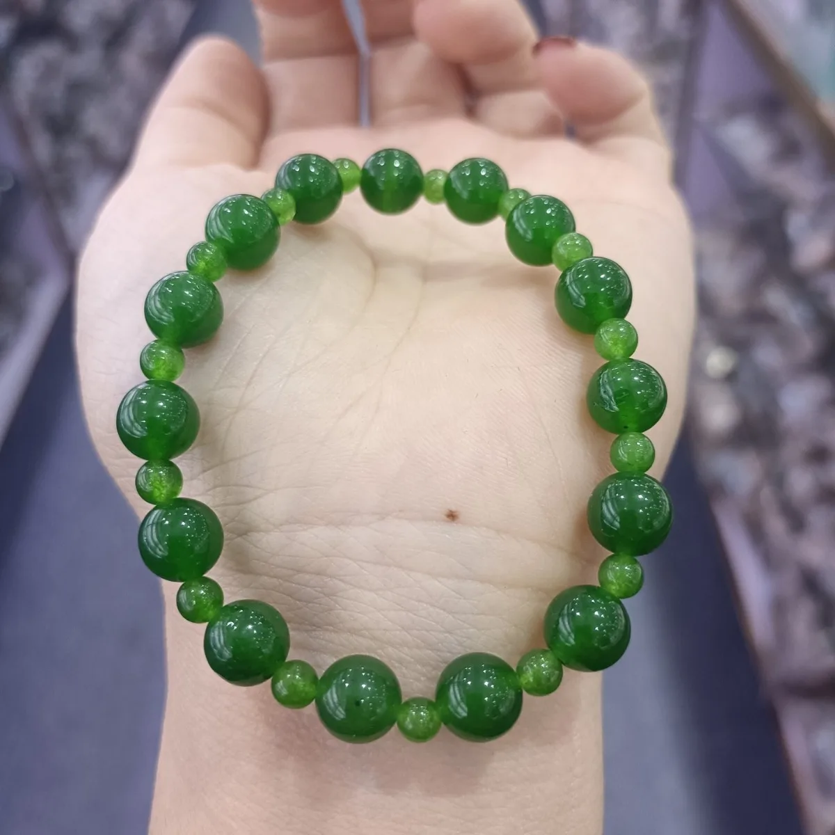 Natural Green Jade Bracelet Women Fine Jewelry Accessories Genuine Myanmar Jadeite Round Beads Bracelets Burma Jades Bangles