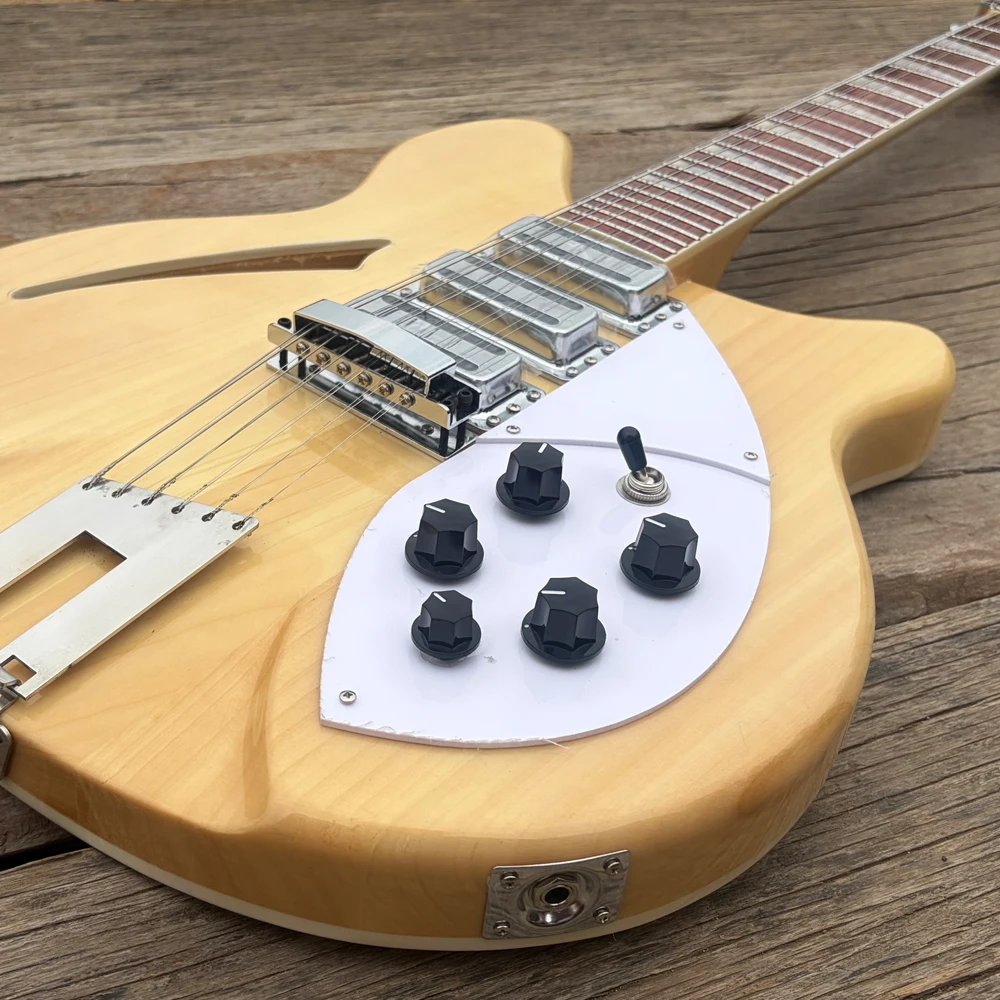 Trapeze Tailpiece 12 String Semi Hollow Body Electric Guitar Natural Color Dual Output Jacks 24F Stainless Steel Frets Guitarra