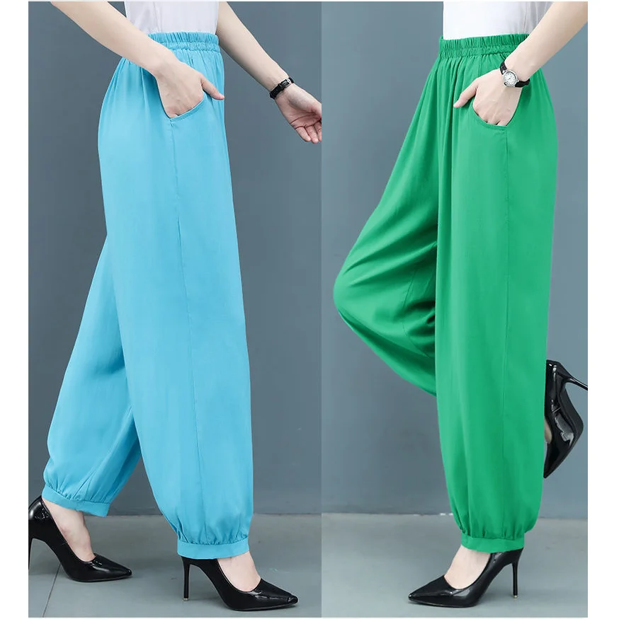 Summer Thin Classics Black Bloomers Women Oversize Casual Elastic High Waist Baggy Pants Mother Ankle Length Harem Pantalones