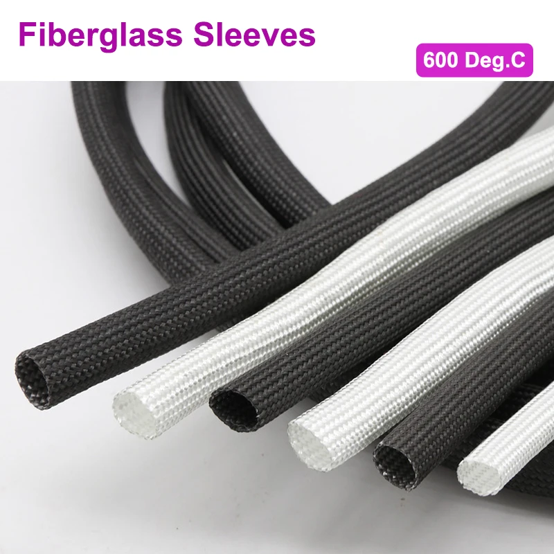 

1/2/5m Fiberglass Tube ID1mm ~ 50mm 600 Deg.C High Temperature Resistant Chemical Glass Fiber Braided Sleeve Wire Pipe Protector