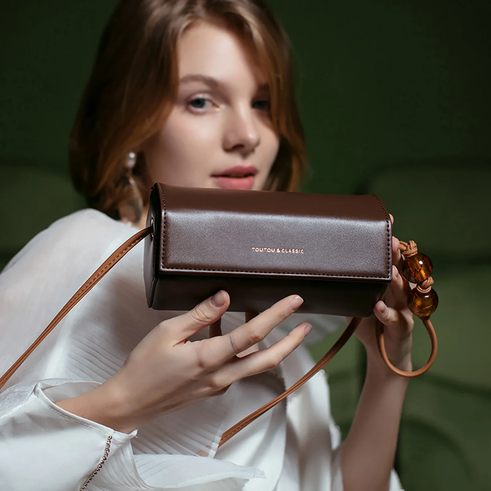 

TOUTOU Women Shoulder Bag Brown Mini Leather Bags Versatile Luxury Designer Brand Cylinder Shoulder Bag Back To School Gift