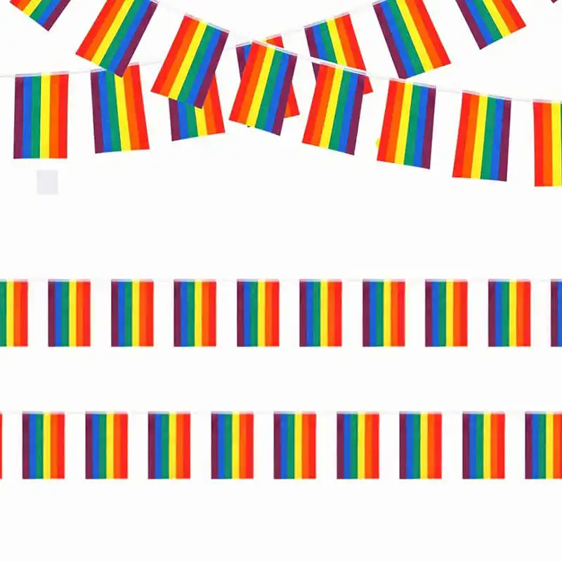 

String Rainbow Flag Gay Pride 14x21cm Polyester Printed Mini LGBT Bunting Flags Banners For Home Party Decoration Celebration