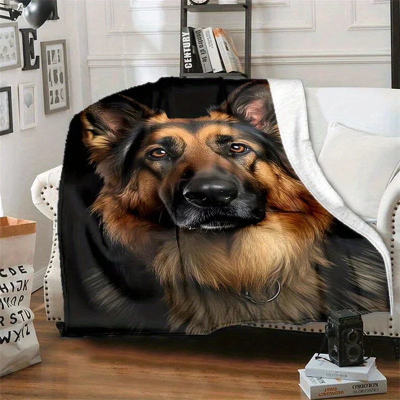 1pc German Shepherd Dog Print Blanket - Plush Lightweight Warm Polyester, Anti-Tear Hypoallergenic All-Season Throw for Living R