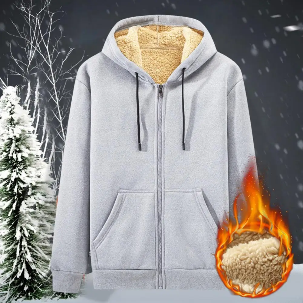 

Men's Winter Sweatshirt Jacket Lambswool Warm Zip Hooded Sweatshirt Jacket Hoodie Jacket Streetwear