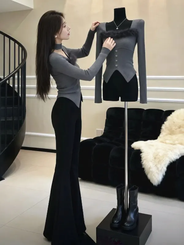 

Корейский облегающий свитер, мягкий слэ, уникальный, очень красивый, с затягивающей талией, зима 2025 г., женская модная повседневная одежда