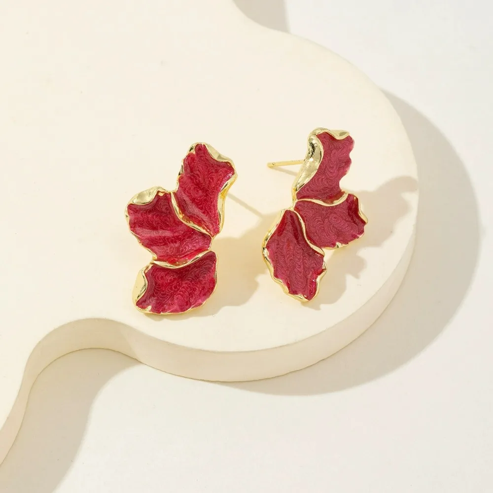New Fashion Enamel Flower Stud Earrings for Women Girl Pink Blue Red Green White Color Korean Delicate Daily Life Jewelry Gifts