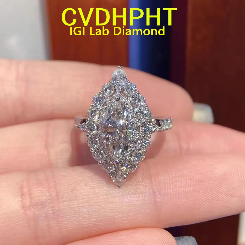 

Real 18K White gold IGI Lab grown Diamond Ring Marquise shape Diamond wedding ring Engagement GIFT ﻿