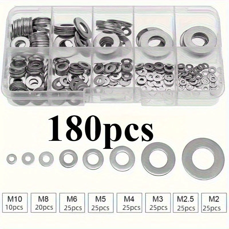 Kit de sortimento de arruelas planas 180-1250pcs adequado para decoração de casa, cozinhas