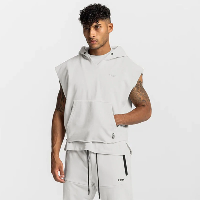 

Summer Men Sleeveless Hooded Sweatshirts Korean Fashion Solid Absorb Sweat Breathable Oversized Clothing Sports Fitness Tank Top