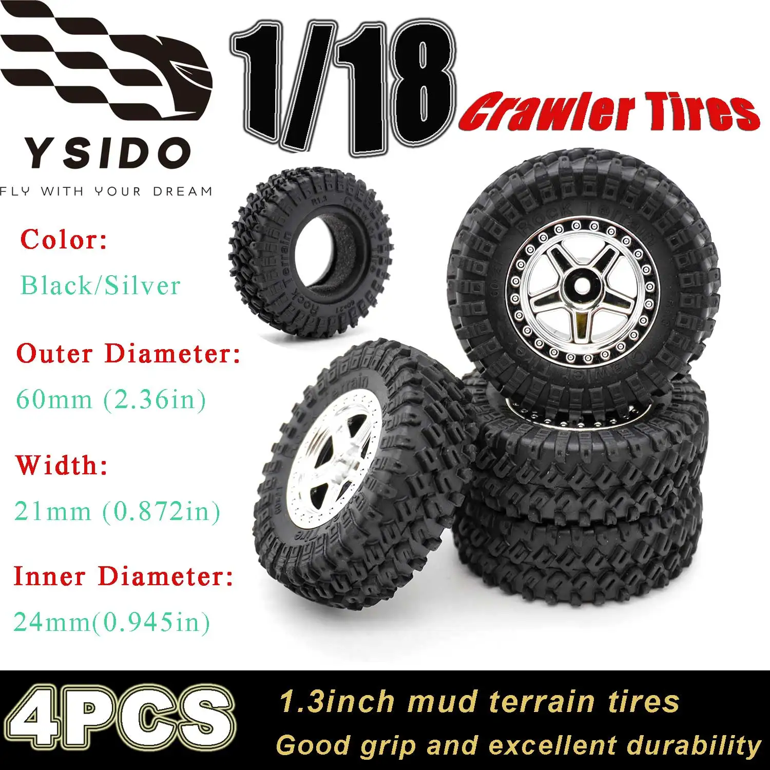 4PCS 60*21mm Gummi Vorne Hinten Rad Reifen 1,3 "lamm terrein reifen für 1:18 TRX4M Traxxas RC Mini Crawler Modell Upgrade Zubehör
