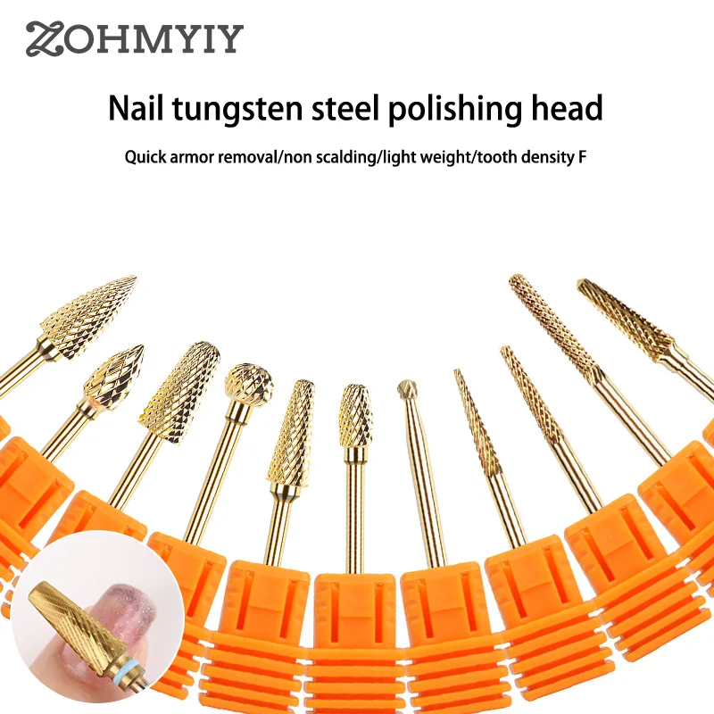 لقم ثقب الأظافر الذهبية ، رأس الطحن ، فولاذ التنغستن ، أداة تلميع نظيفة ، فن الأظافر ، عالية الجودة ، متخصصة