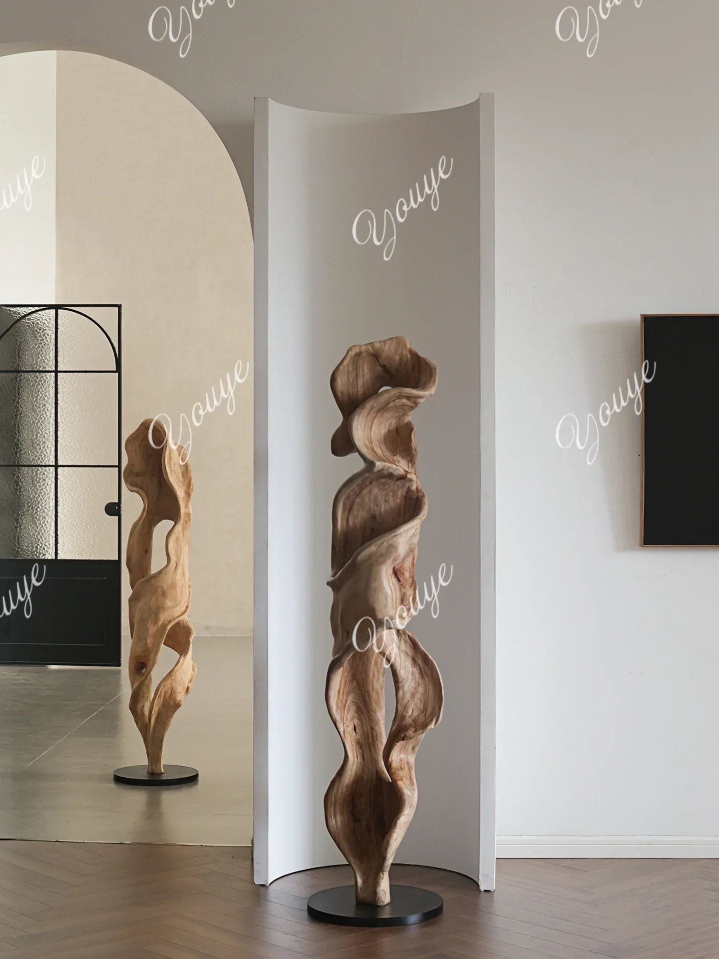 

66 Q Shape "wood Language · Circulation" Wood Carving Ornament Floor Decoration Sales Office Entrance Sculpture Artwork