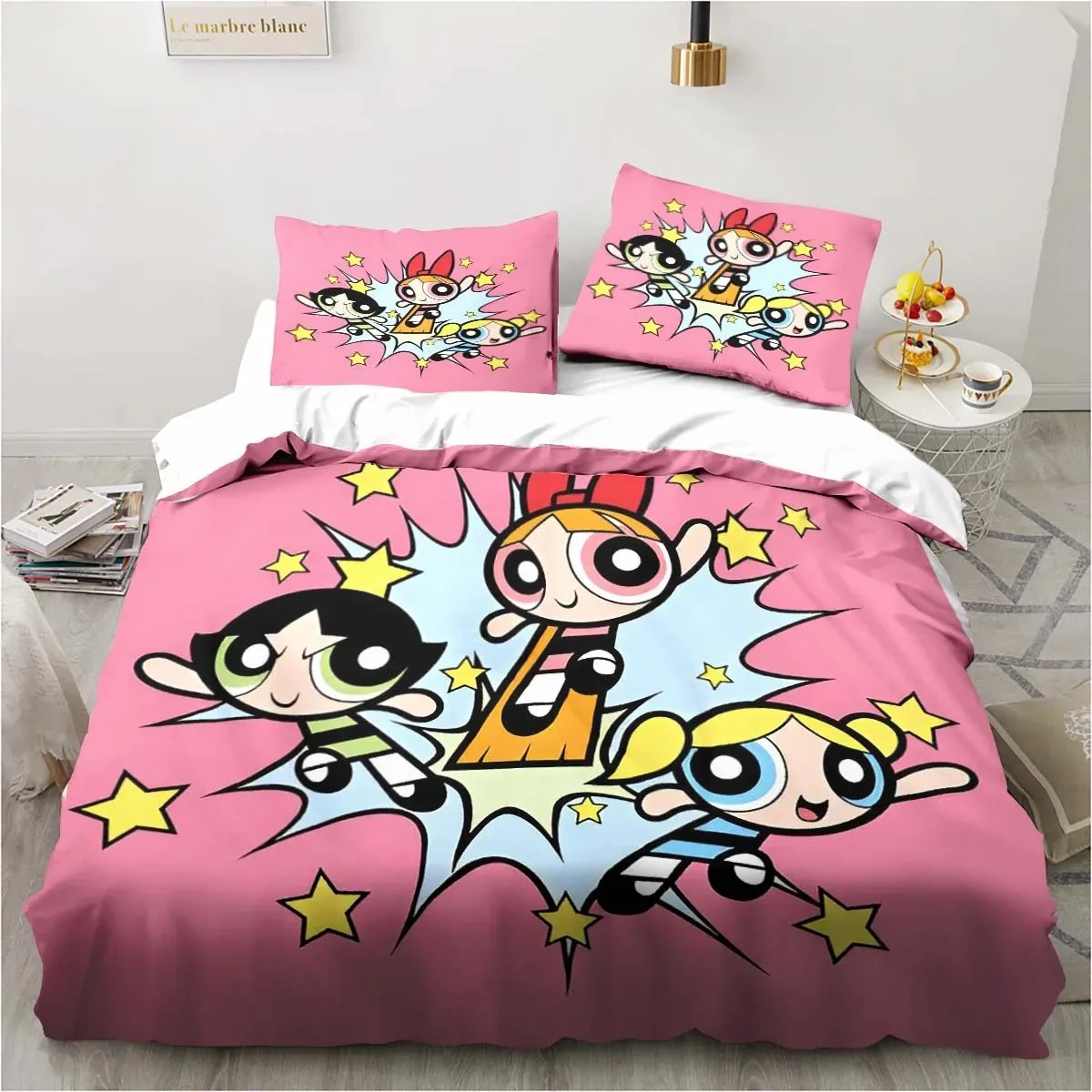 The Powerpuff Girls King Size Bedding Sets Anime Cosplay Cute Bed Quilt Covers Pillowcases Bedroom Duvet Cover Sets