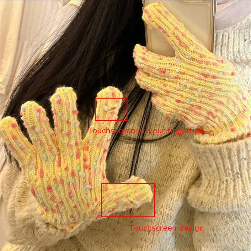 Rainbow Color Cute Sweety Women's Winter Knitted Gloves Touchscreen Design Keep Warm Stretchy Driving Cycling Trendy Distinctive
