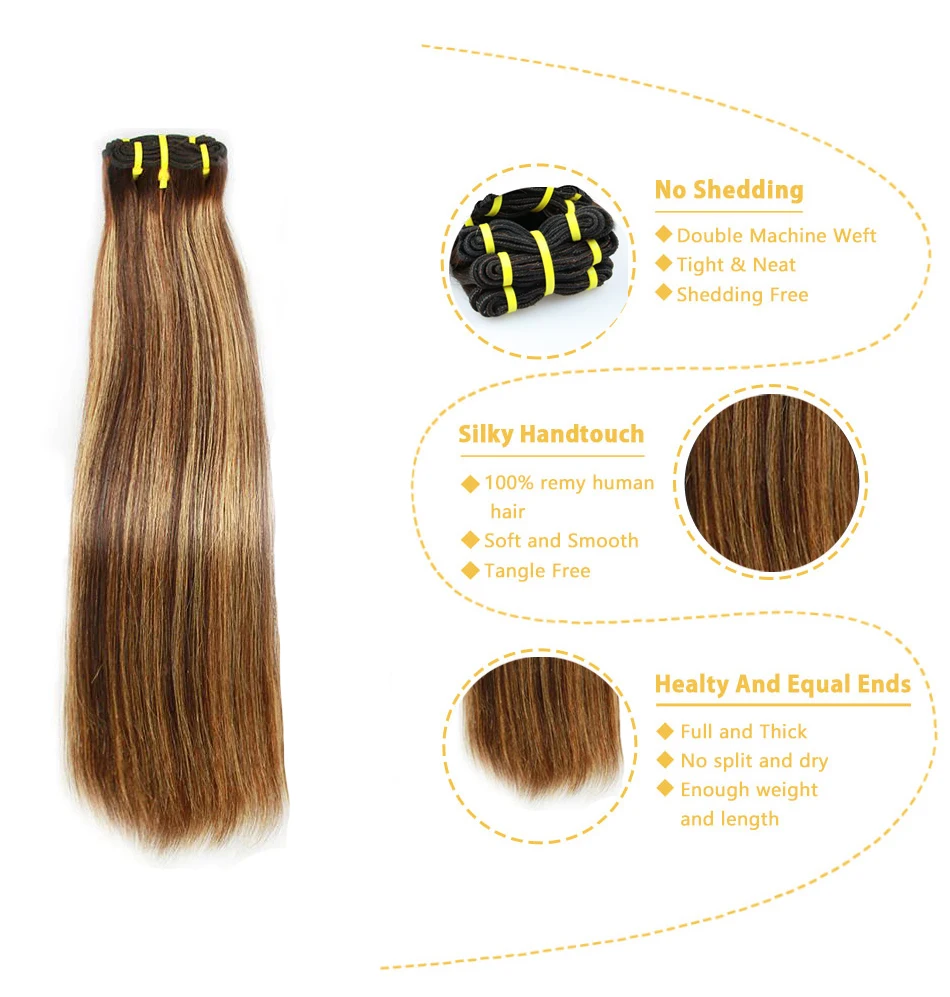 Bone Straight Super Double Drawn Hair Bundles 1 PCS 15A Virgin Unprocessed Human Hair Bundles p4/27 Color 100% Human Hair