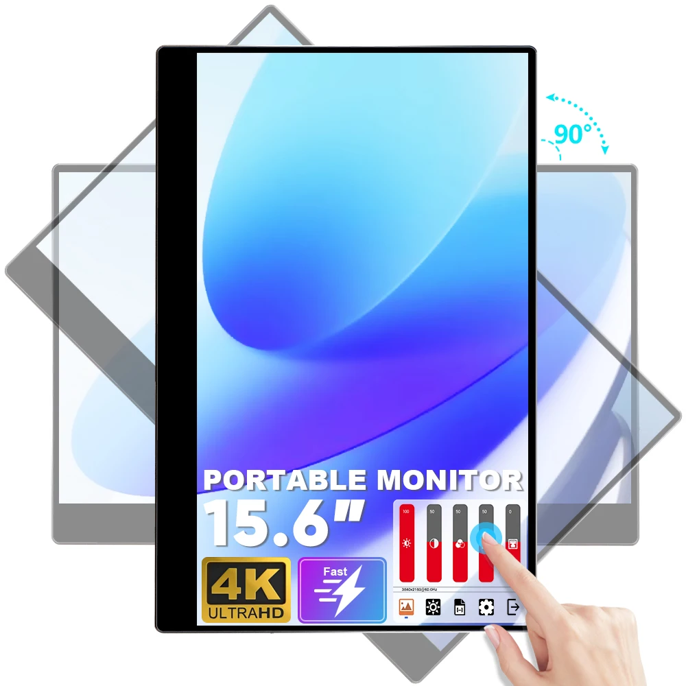 

OEM/ODM изготовленный на заказ 15,6-дюймовый ЖК-монитор с сенсорным экраном 4K и автоматическим вращением PD45W, поддержка дисплея быстрой зарядки для ноутбука