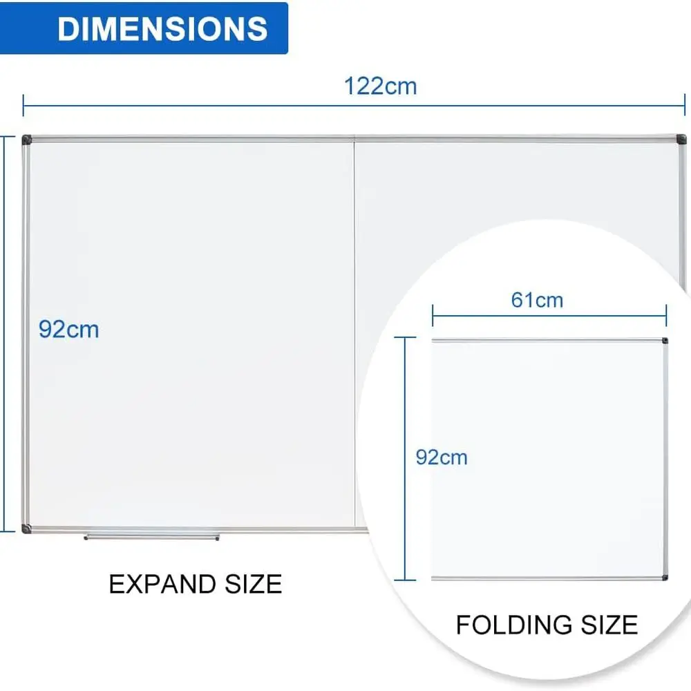 48x36 Inch Foldable Magnetic Dry Erase Board with Aluminum Frame and Pen Holder for Wall Mount Presentations