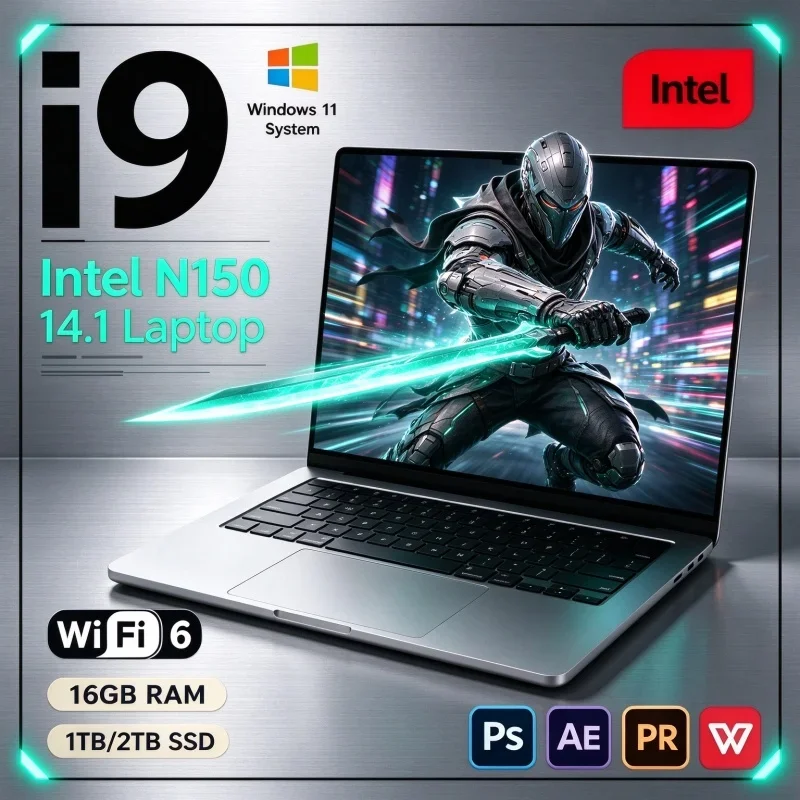 14.1" HD Laptop Intel N150 32GB Large RAM 2TB Big SSD 1920×1080 Display Windows 11 Ultra Thin Notebook For Travel