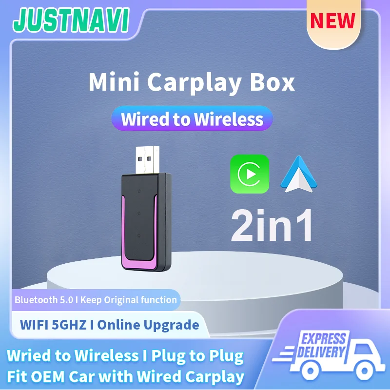 

JUSTNAVI 2in1 Wireless CarPlay Dongle Wireless Android Auto Box For Car Radio with Wired CarPlay