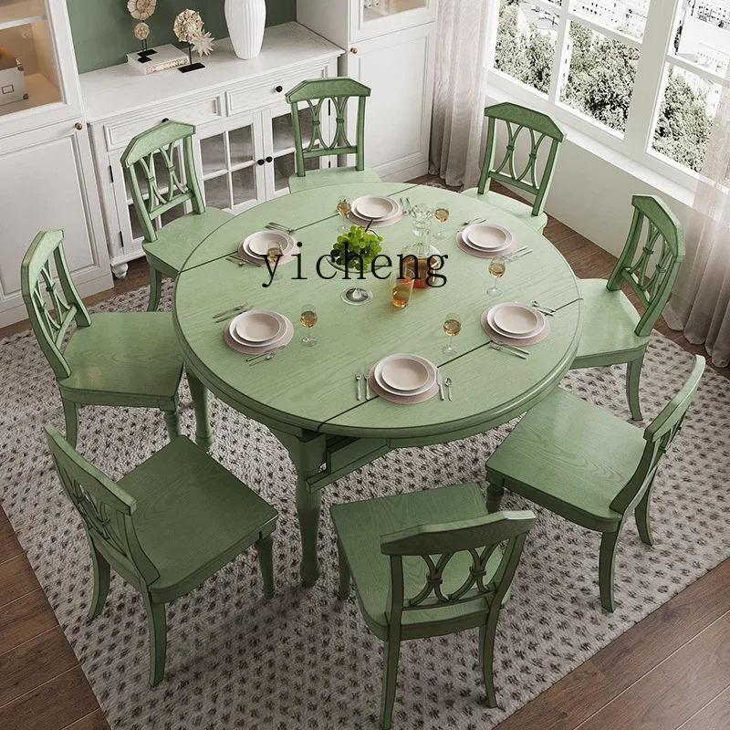 X-11 ash wood household folding dining table retractable multi-functional round table solid wood round dining table furniture