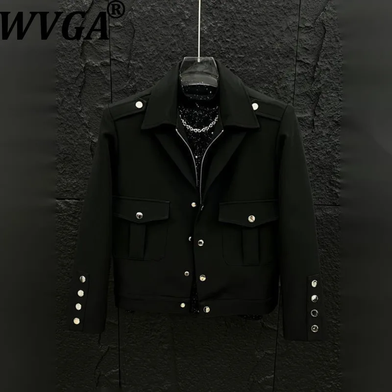 

WVGA Autumn Winter New Man Tide Patchwork Double-layer Collar Short Jacket Niche Stylish Casual Long Sleeve Coats Ins Y2K W13211