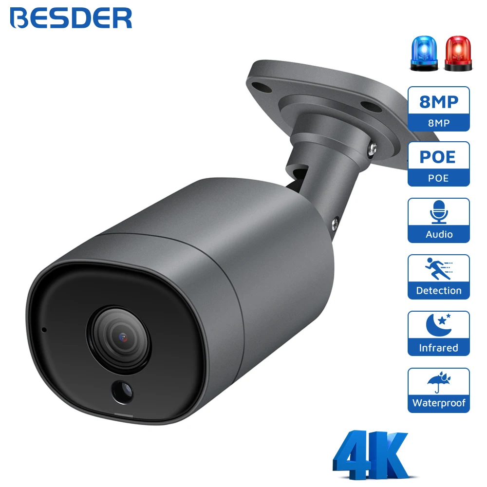 

4K 8MP 4MP Ultra HD H.265 IP-камера POE 2-стороннее аудио Оповещение об обнаружении движения 1080P Камера видеонаблюдения Onvif IR Night Vision