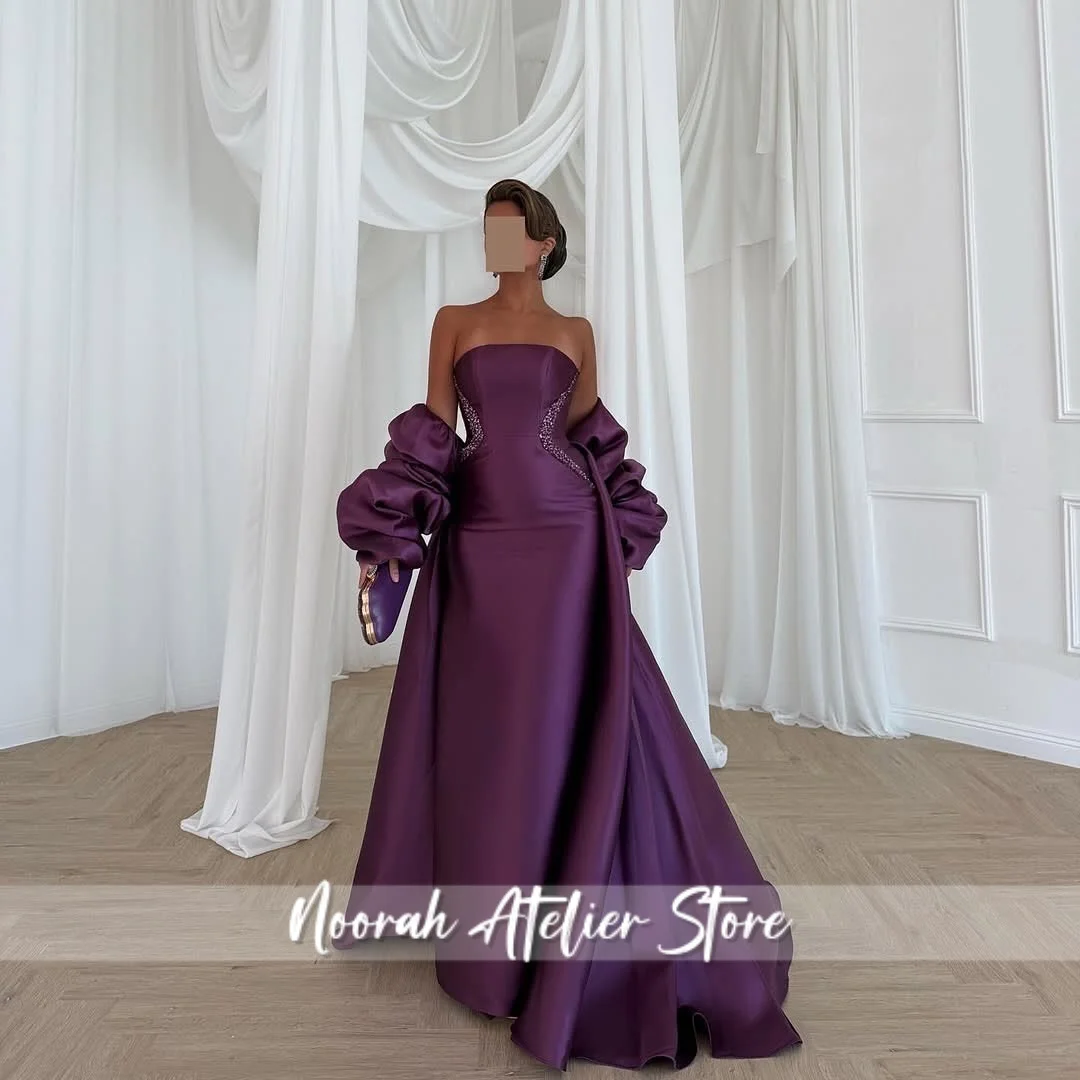 New Luxury Purple Evening Dresses With Long Sleeves For Women Strapless Corset Aline Party Gown Robes De Soiree Customized