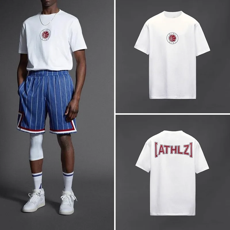 

Men's Summer Fashion Casual Cotton White Top Basketball Print T-Shirt