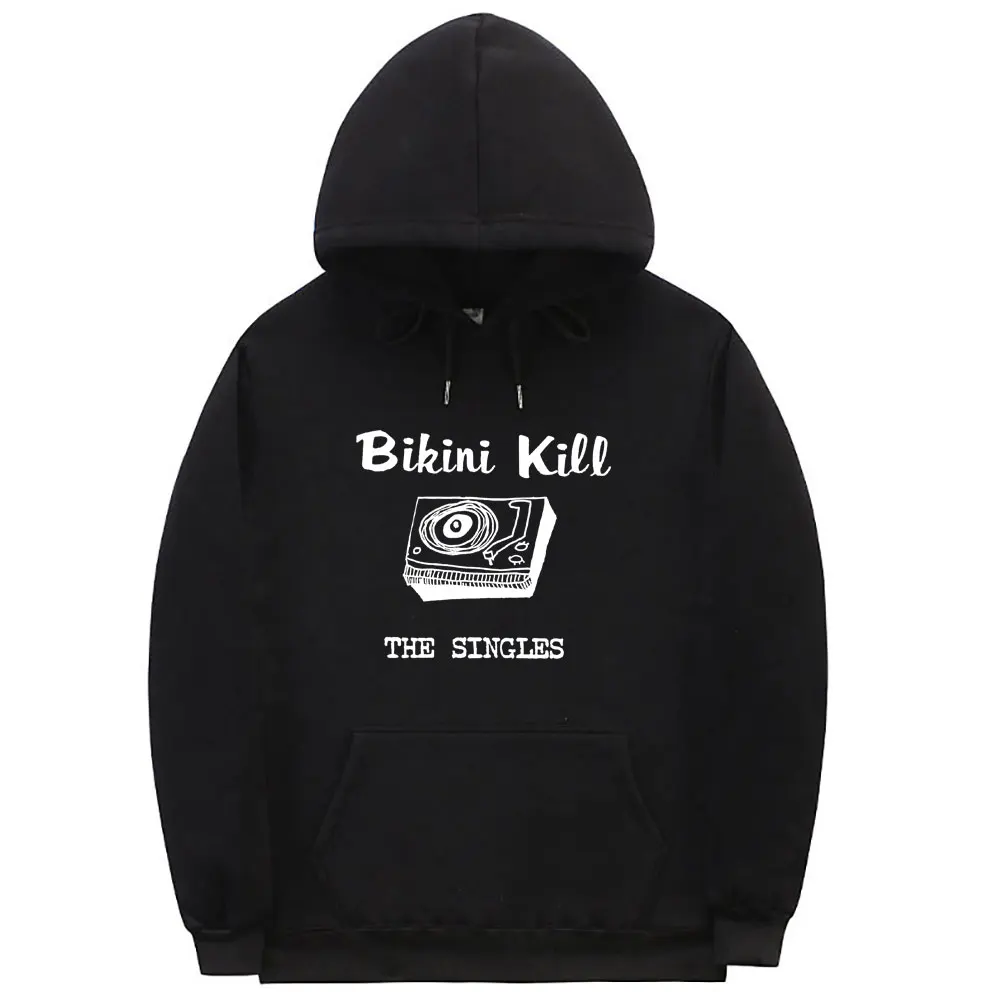 Punk Rock Band Bikini Kill The Singles Album Graphic Hoodie Men Women's Vintage Oversized Hooded Tracksuit Male Fleece Hoodies