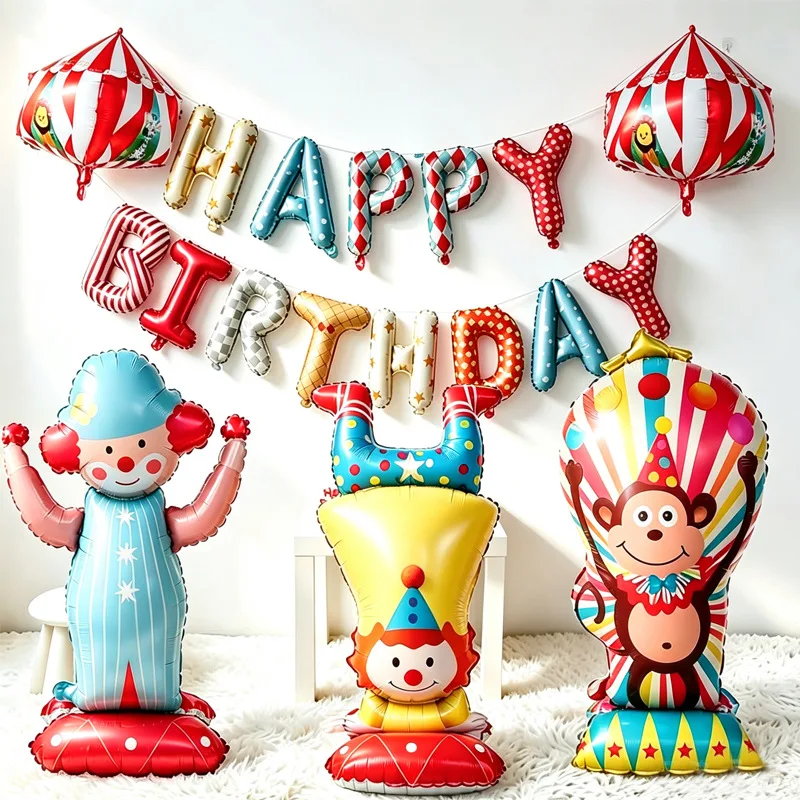 Ballon en aluminium motif clown de cirque, nouveauté, 16 pouces, ballon lettre Joyeux Anniversaire pour cadeau de fête d'anniversaire, décorations intérieures et extérieures