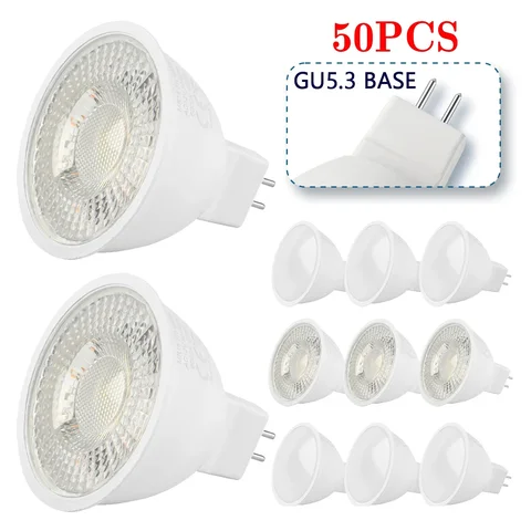 50PCS MR16 GU5.3 LED Spotlight Bulb AC12V 110V/220V Replace 50W Halogen Lamp Energy Saving Directional Lighting for Bedroom Home