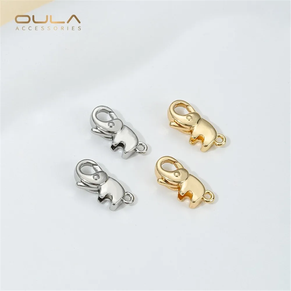 14K Gold Three-dimensional Baby Elephant Lobster Buckle Spring Buckle Accessories Diy Hand Jewelry Buckle Material