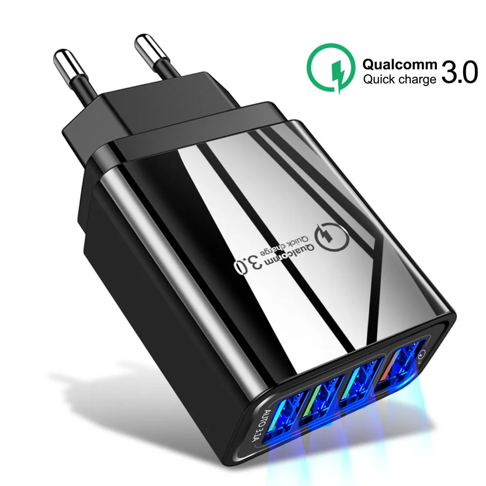 

4 Port USB Charger QC3.0 For iPhone Charger Smart Fast Charging 18W For iPhone 15 Samsung S24 USB A Charger Travel Charger 3A