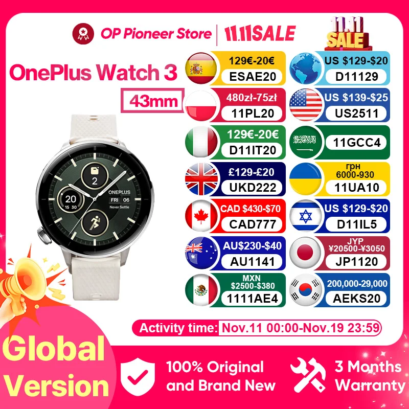 2025 ساعة OnePlus الجديدة 3 43 ملم الإصدار العالمي SmartWatch 1.32 بوصة شاشة AMOLED تصل إلى 60 ساعة عمر البطارية Wear OS بواسطة Google GPS NFC #1